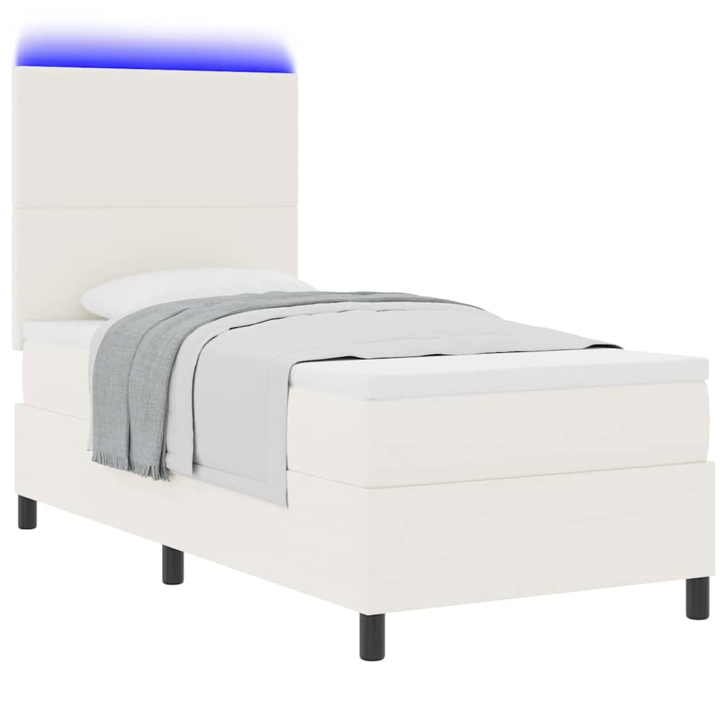 LED Box Spring Ágy Krém és fehér 100 x 200 cm Bársonyos szövet