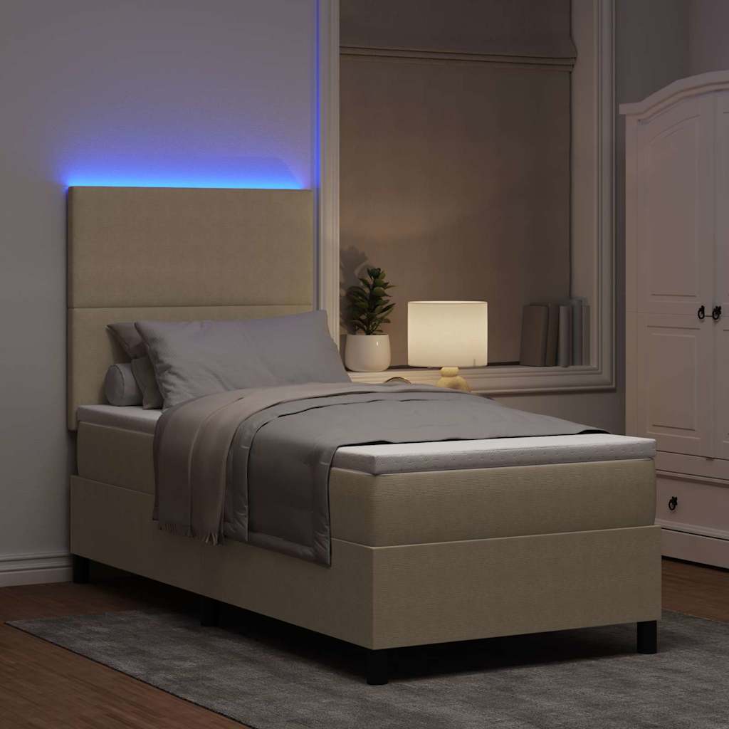 LED Box Spring Ágy Világosszürke és fehér 100 x 200 cm