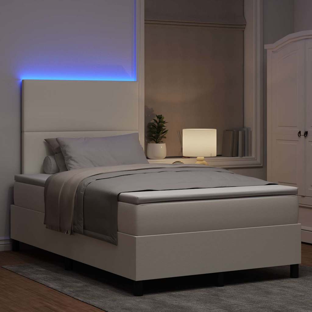 LED Box Spring Ágy Krém és fehér 120 x 190 cm Bársonyos szövet