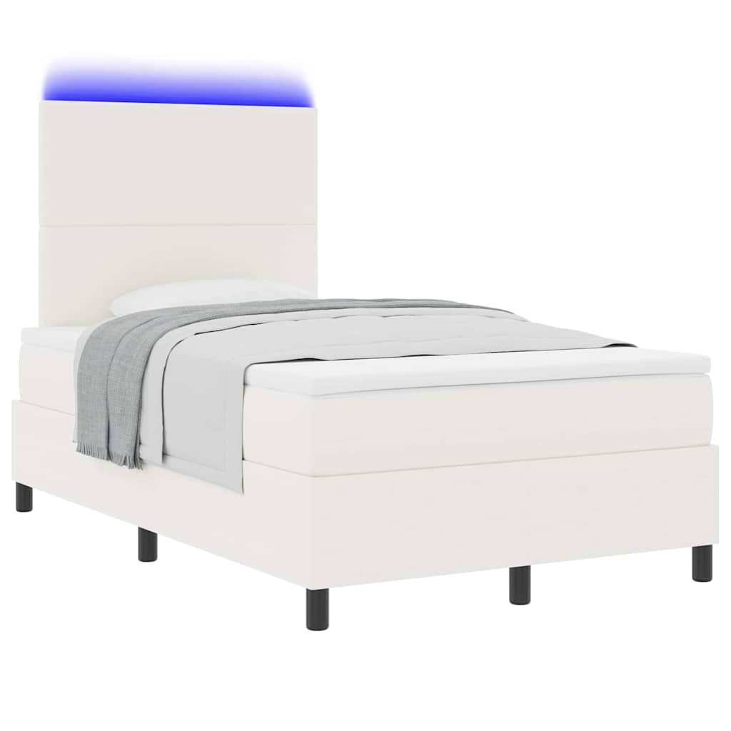 LED Box Spring Ágy Krém és fehér 120 x 190 cm Bársonyos szövet