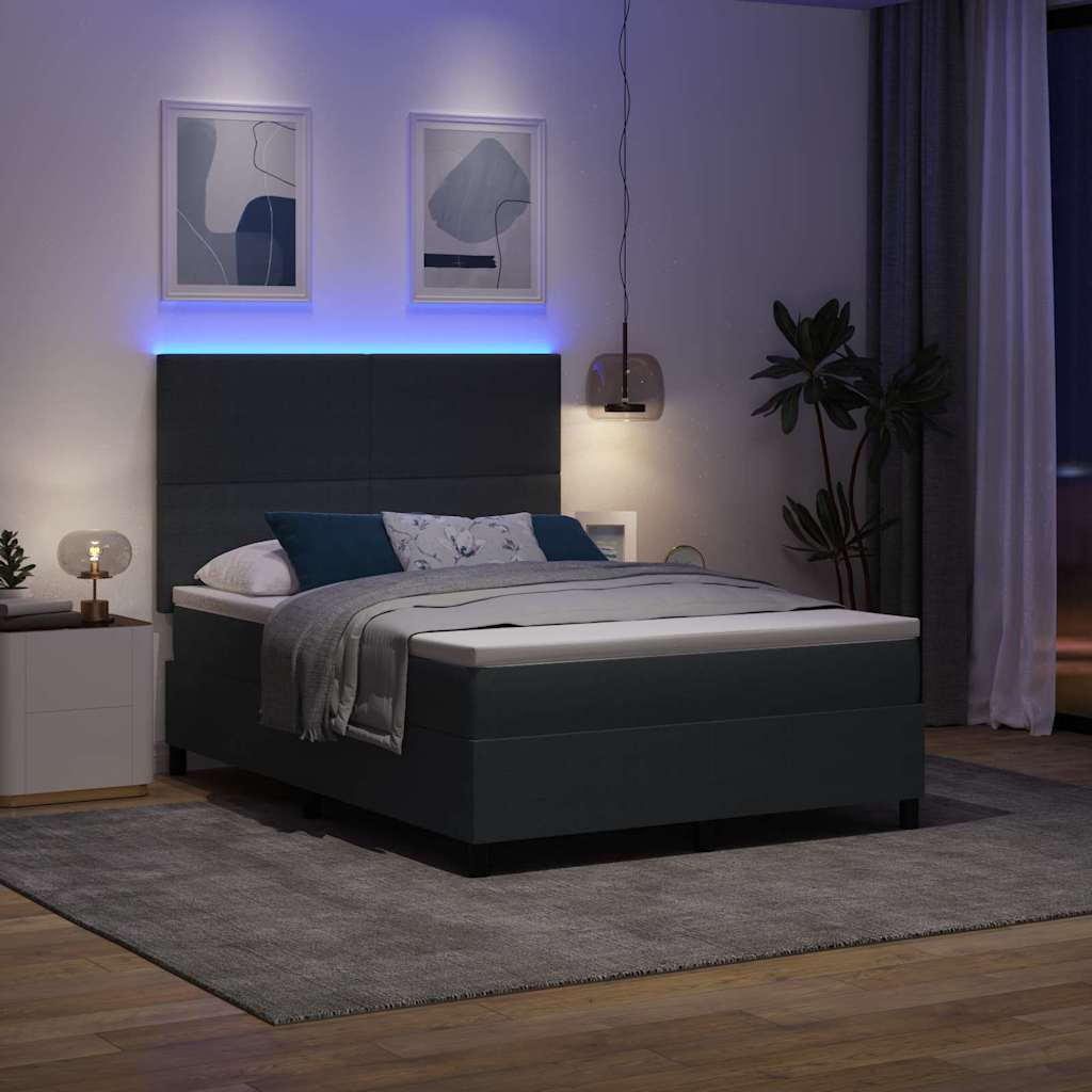 LED Box Spring Ágy Sötétszürke és Fehér 140 x 190 cm