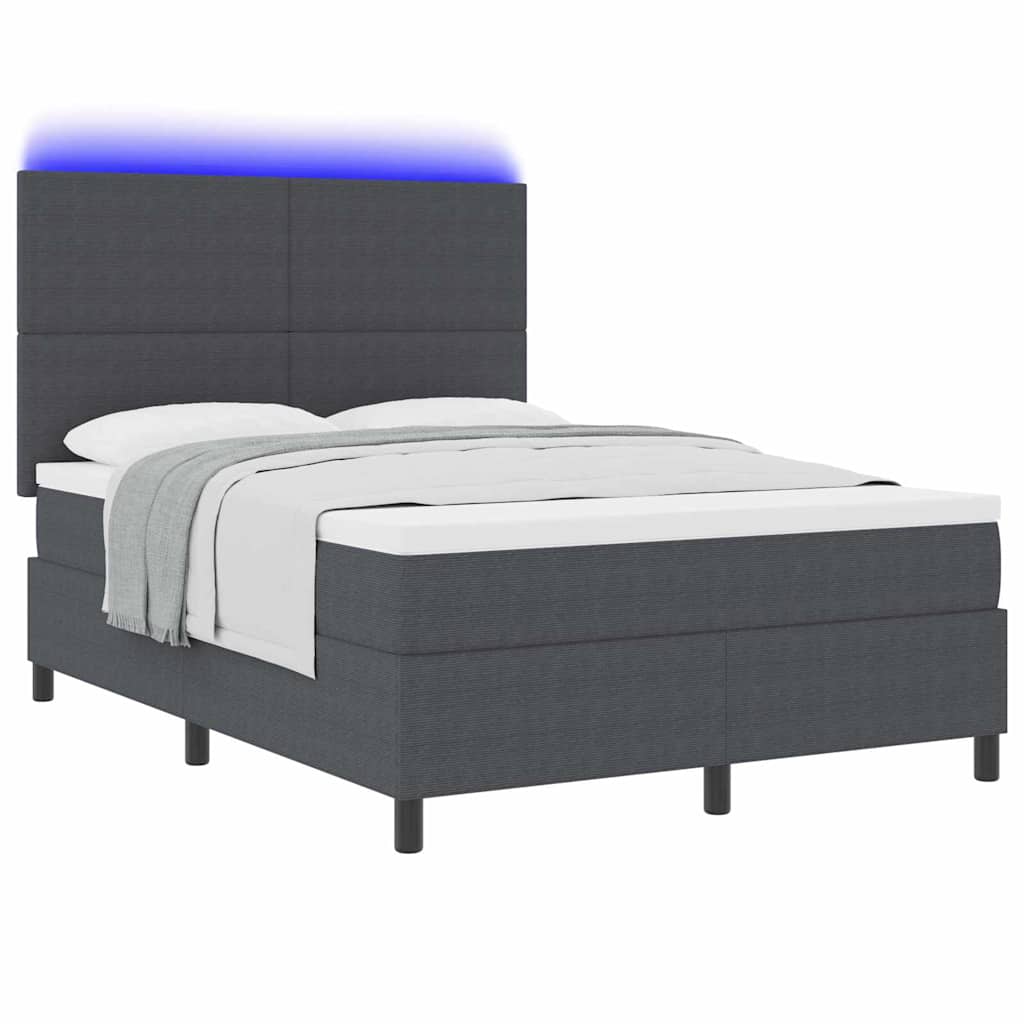LED Box Spring Ágy Sötétszürke és Fehér 140 x 190 cm
