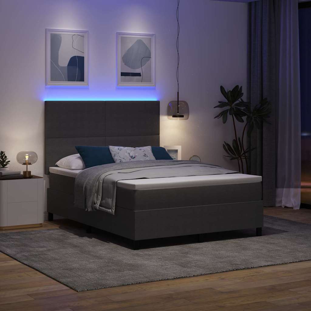 LED Box Spring Ágy Világosszürke és fehér 140 x 200 cm