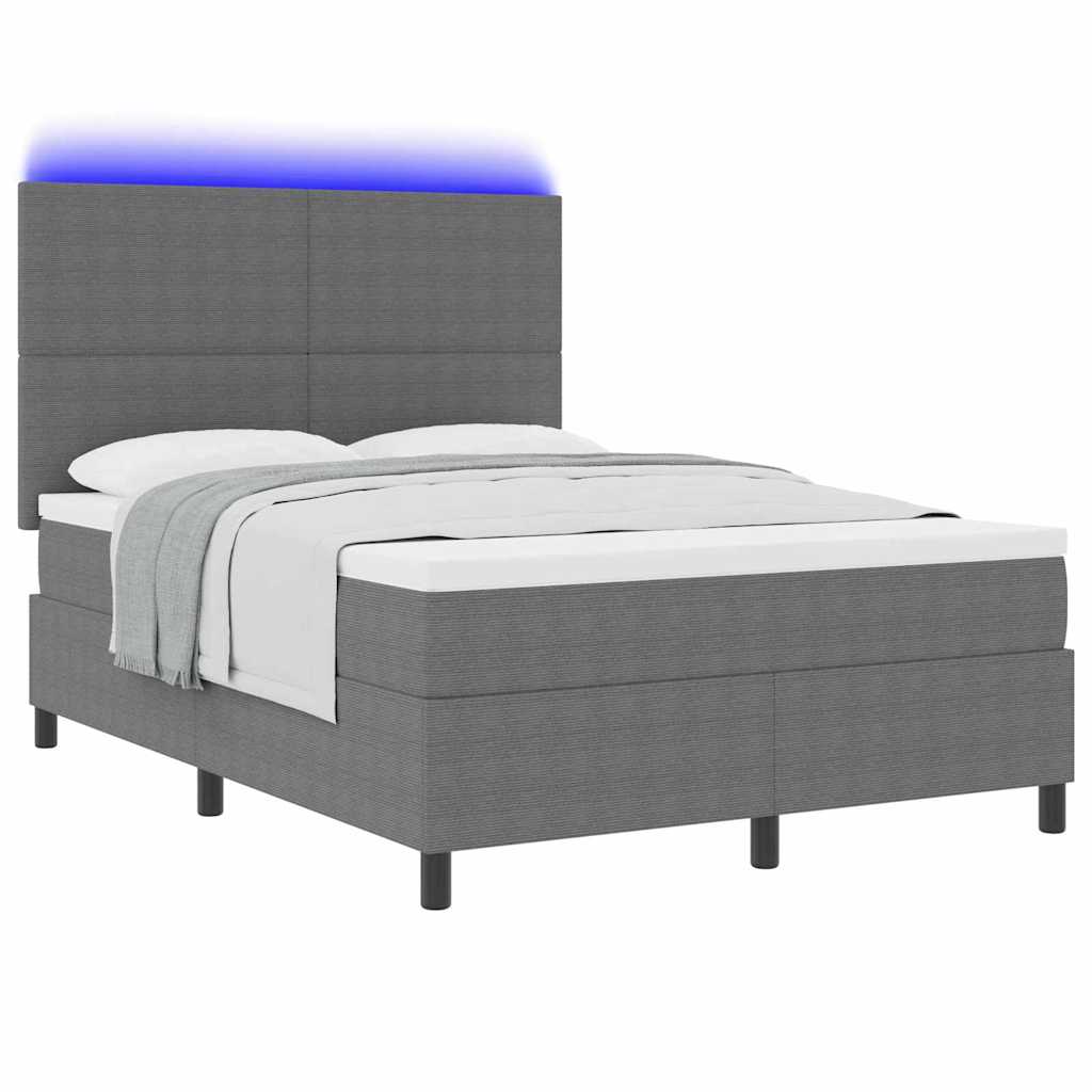LED Box Spring Ágy Világosszürke és fehér 140 x 200 cm