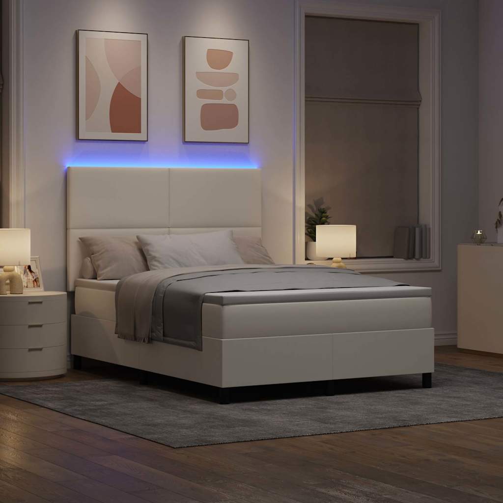 LED Box Spring Ágy Krém és fehér 160 x 200 cm Bársonyos szövet