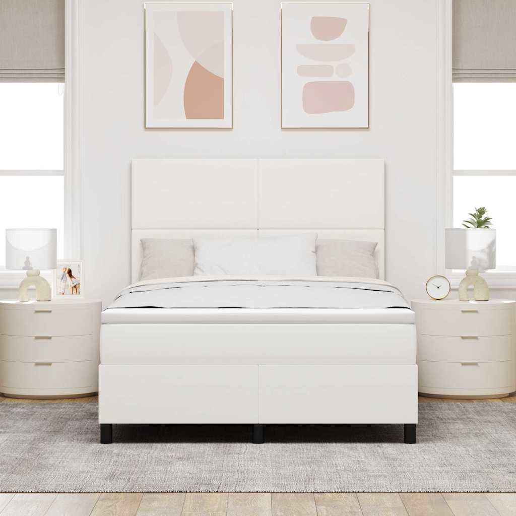 LED Box Spring Ágy Krém és fehér 160 x 200 cm Bársonyos szövet