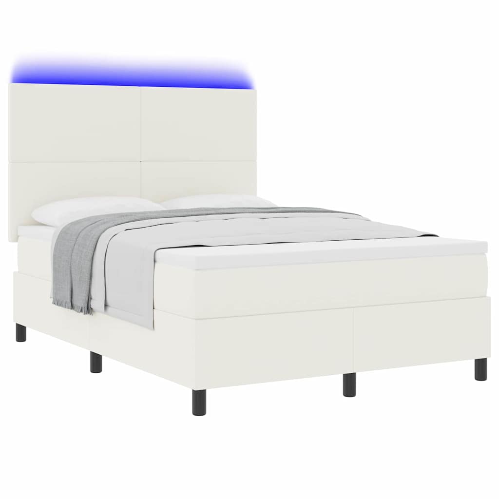 LED Box Spring Ágy Krém és fehér 160 x 200 cm Bársonyos szövet
