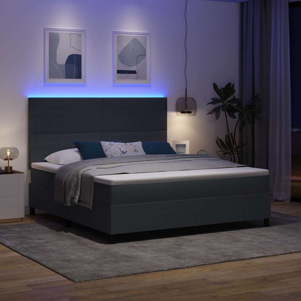 LED Box Spring Ágy Sötétszürke és Fehér 180 x 200 cm