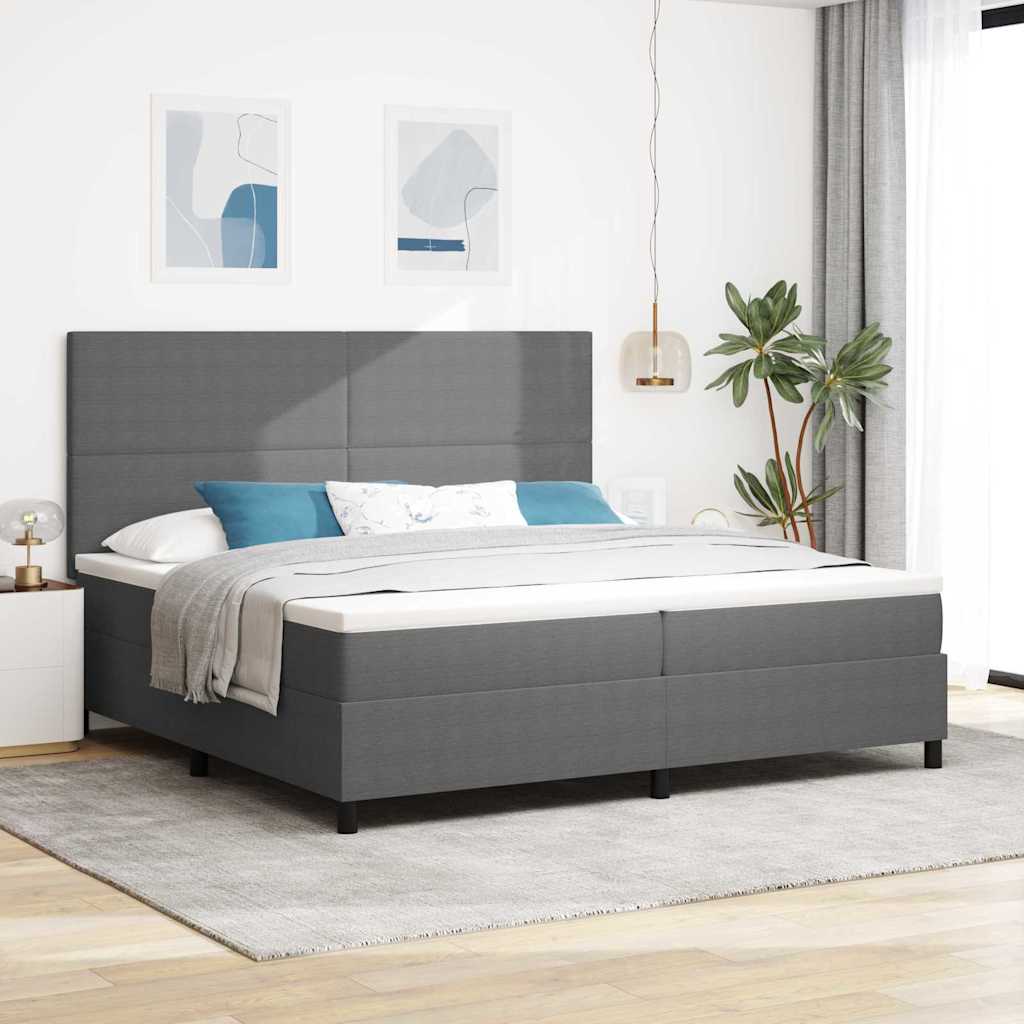 LED Box Spring Ágy Világosszürke és fehér 200 x 200 cm