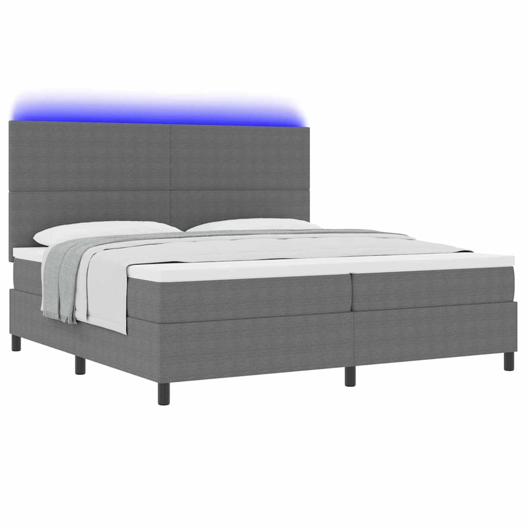 LED Box Spring Ágy Világosszürke és fehér 200 x 200 cm