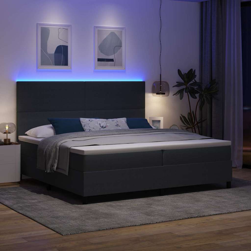LED Box Spring Ágy Sötétszürke és Fehér 200 x 200 cm
