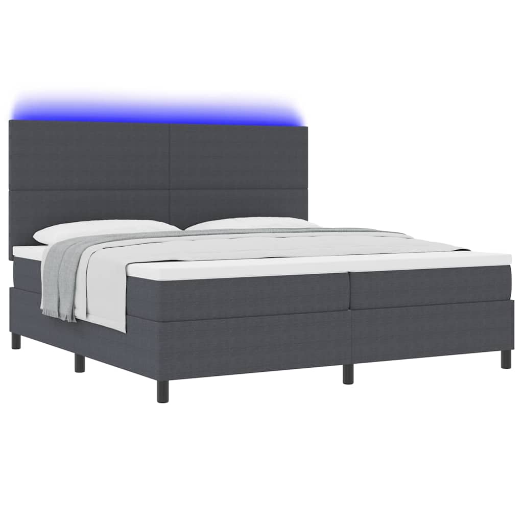 LED Box Spring Ágy Sötétszürke és Fehér 200 x 200 cm