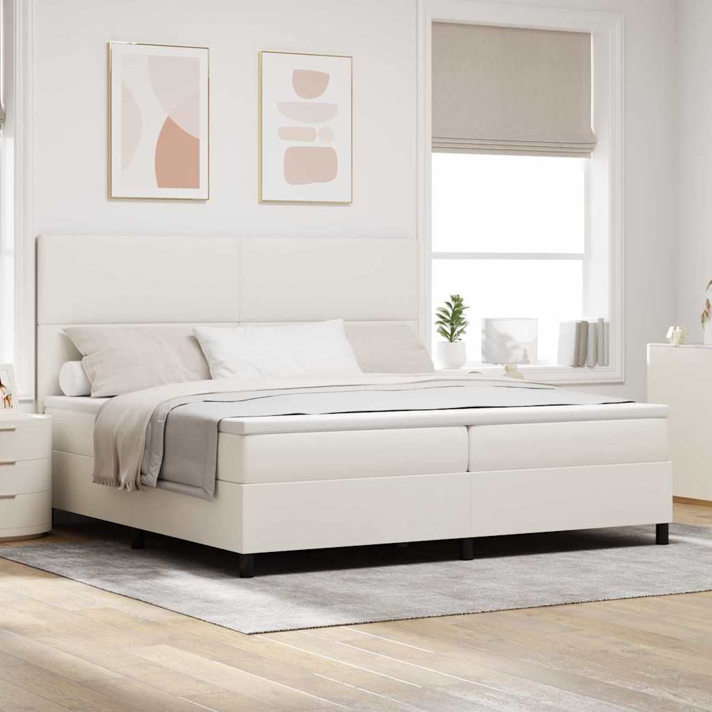 LED Box Spring Ágy Krém és fehér 200 x 200 cm Bársonyos szövet
