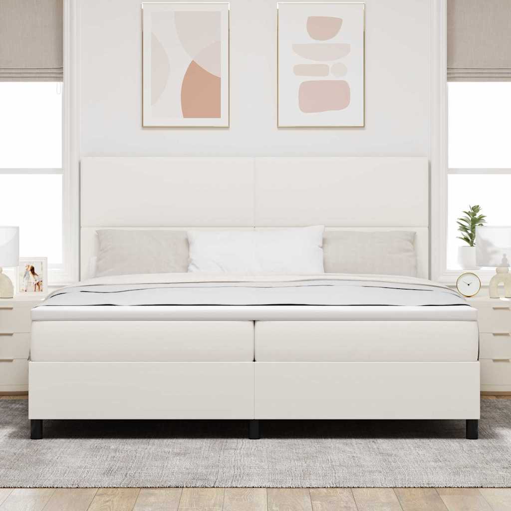 LED Box Spring Ágy Krém és fehér 200 x 200 cm Bársonyos szövet