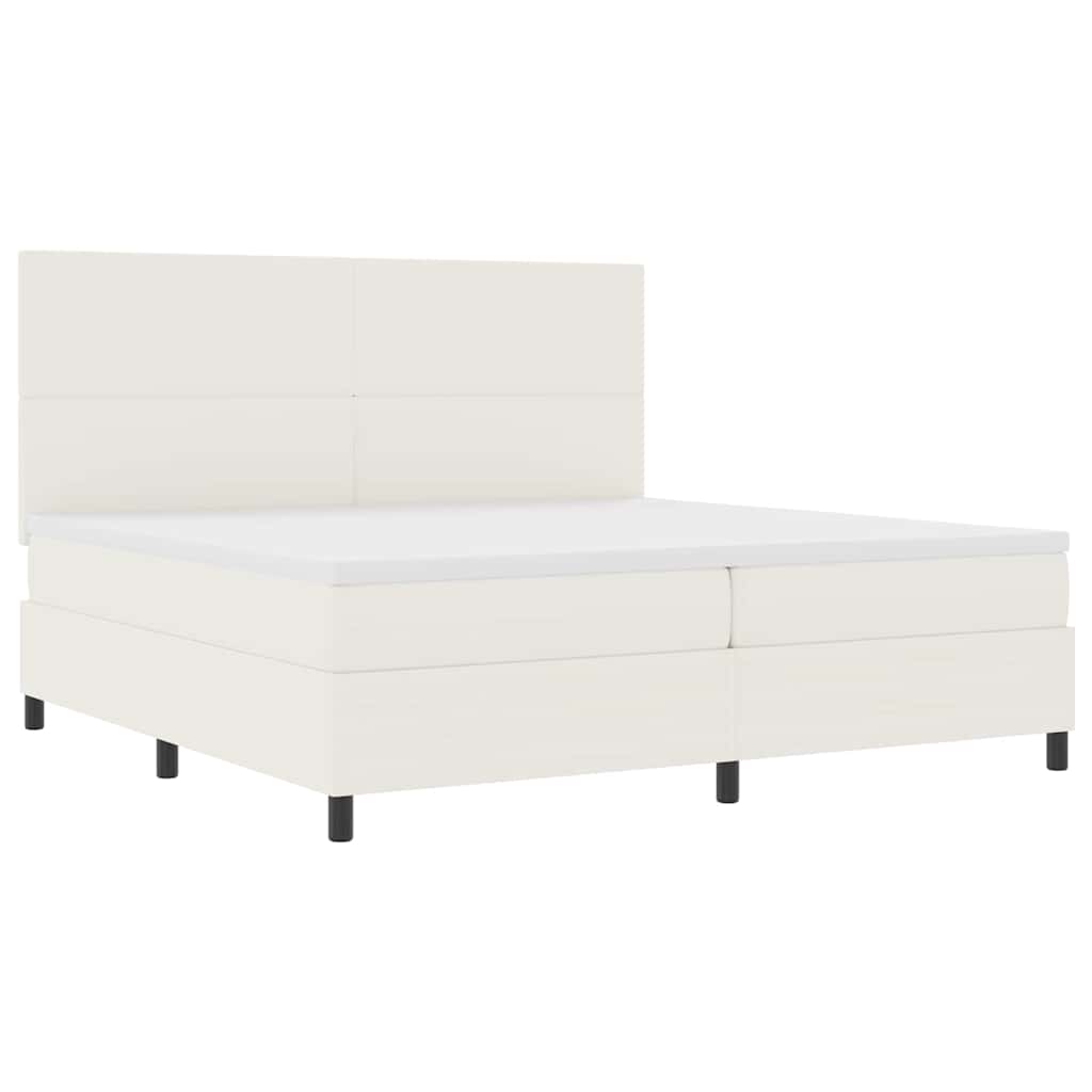 LED Box Spring Ágy Krém és fehér 200 x 200 cm Bársonyos szövet