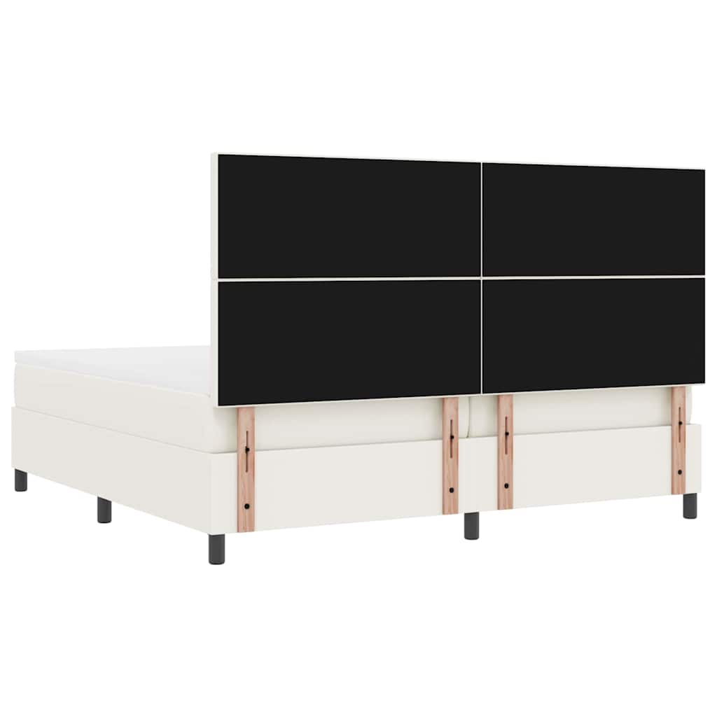 LED Box Spring Ágy Krém és fehér 200 x 200 cm Bársonyos szövet