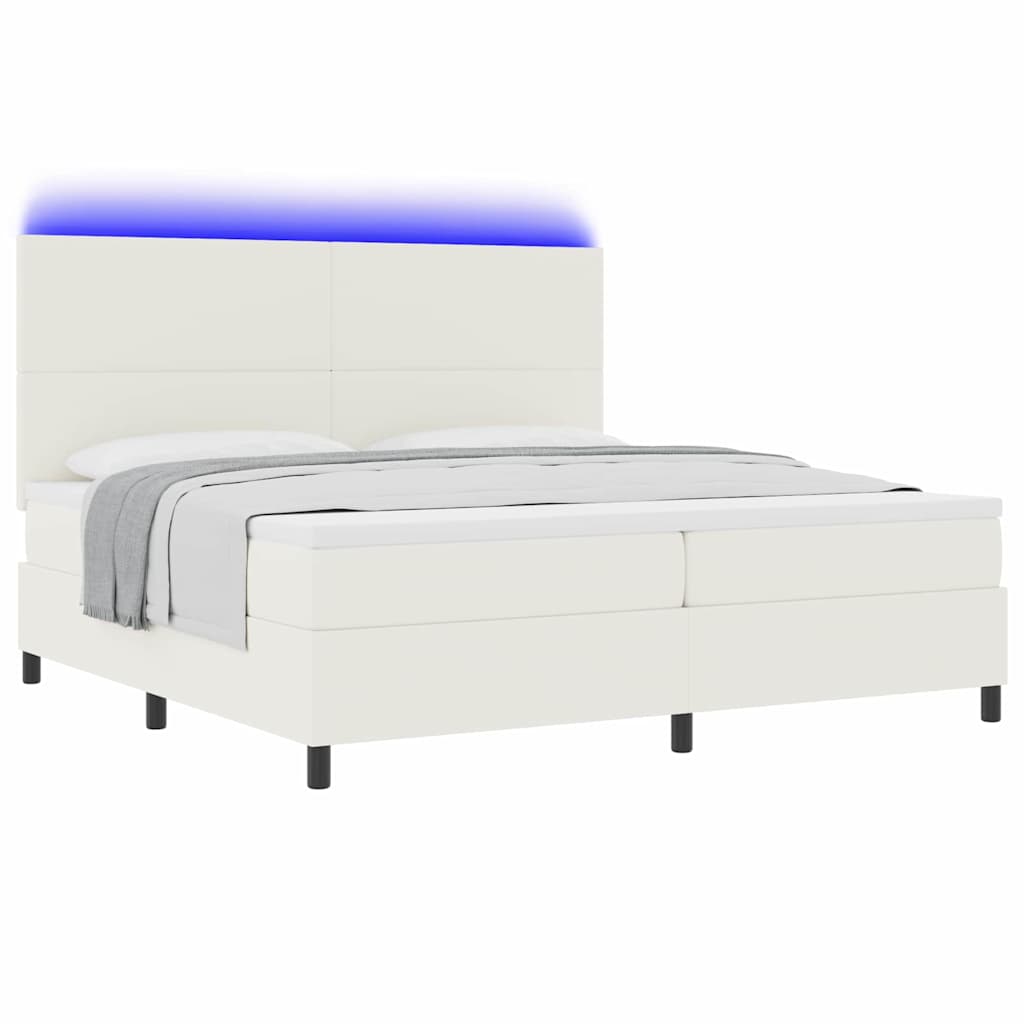 LED Box Spring Ágy Krém és fehér 200 x 200 cm Bársonyos szövet
