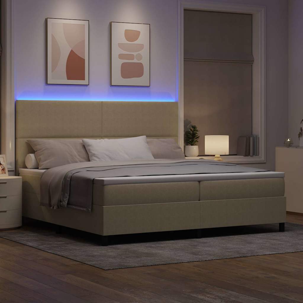 LED Box Spring Ágy Világosszürke és fehér 200 x 200 cm
