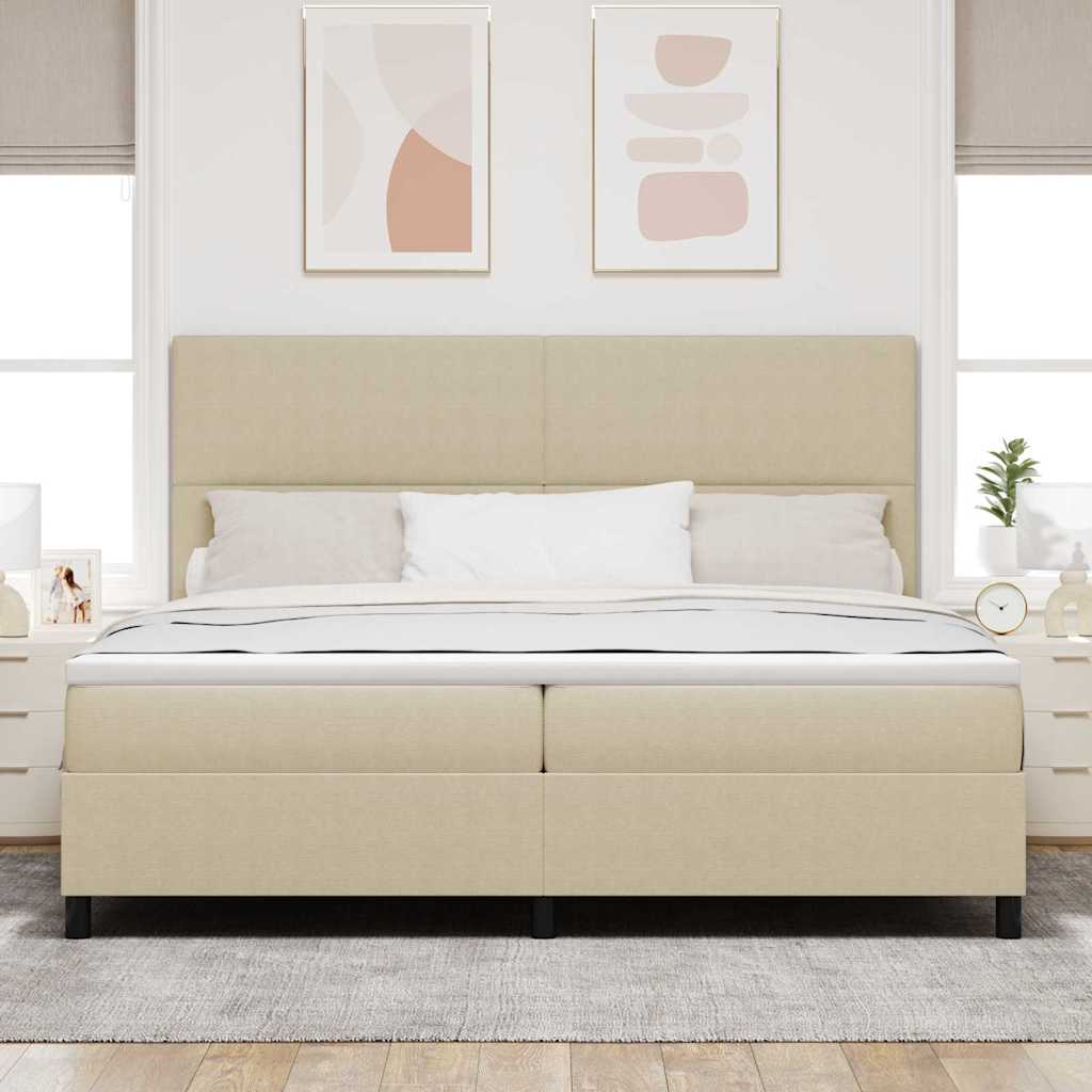 LED Box Spring Ágy Világosszürke és fehér 200 x 200 cm