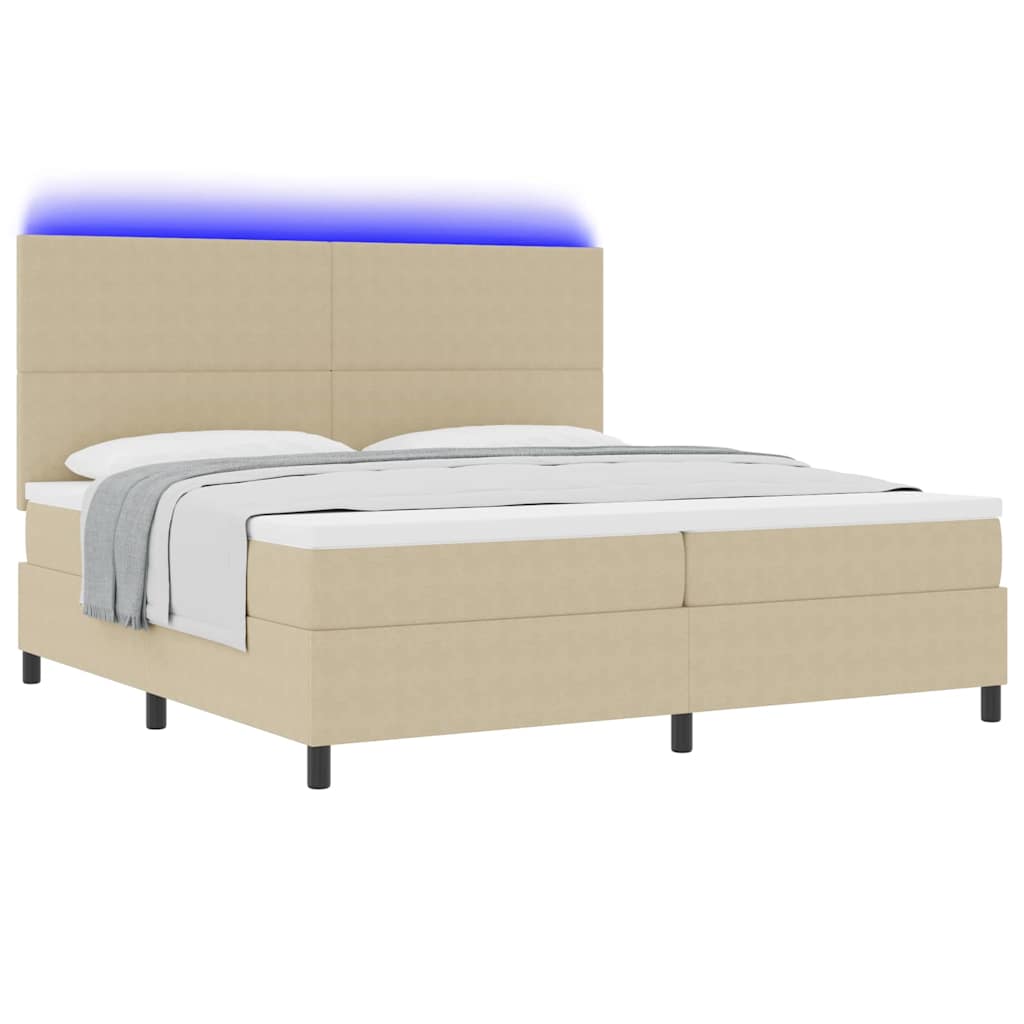 LED Box Spring Ágy Világosszürke és fehér 200 x 200 cm