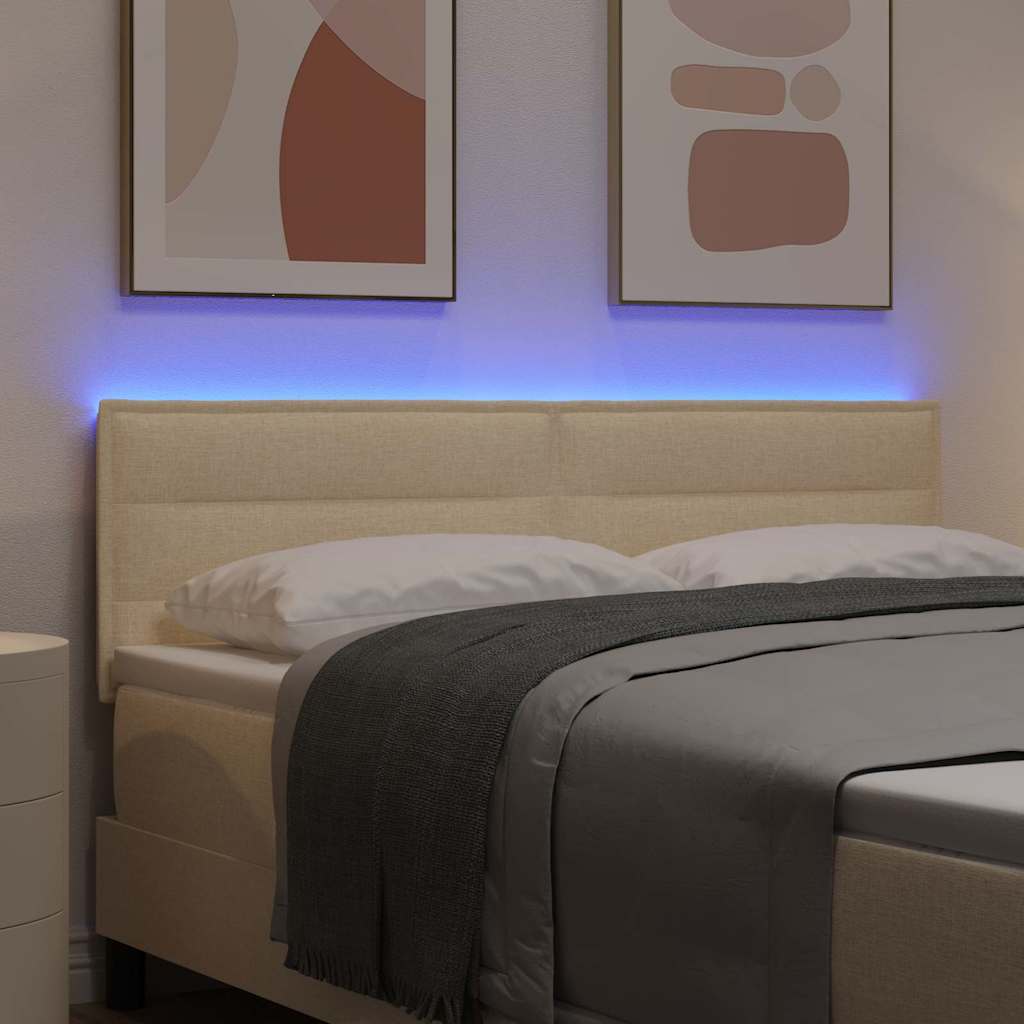 LED ágytámla LED szalagokkal fejtámlával Krém 144 cm szövet
