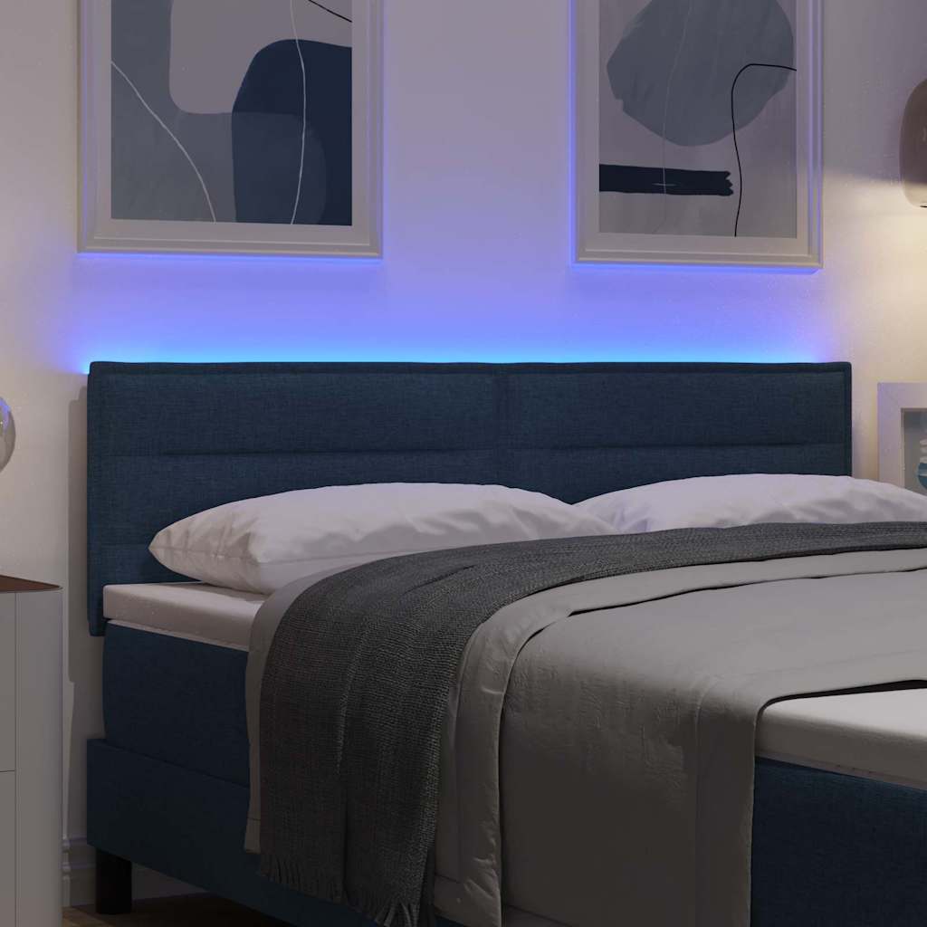 LED ágytámla LED szalagokkal fejtámlával Kék 144 cm szövet