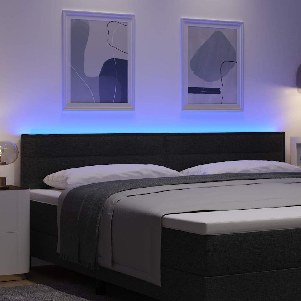 LED ágytámla LED szalagokkal fejtámlával Fekete 200 cm szövet