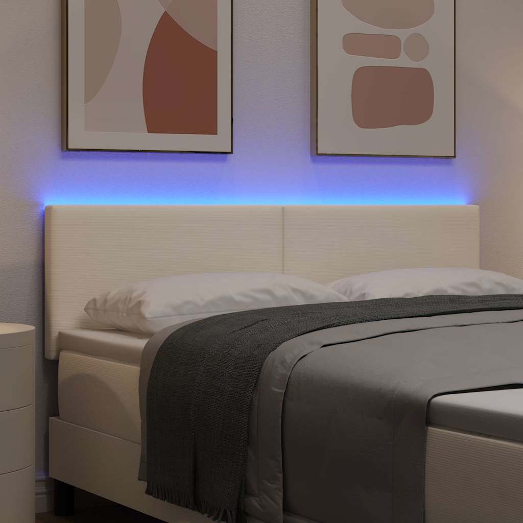 LED ágytámla LED szalagokkal Krém 144 cm Bársonyos szövet