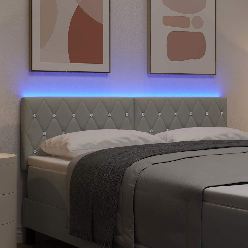 LED ágytámla LED szalagokkal Világosszürke 144 cm Bársony