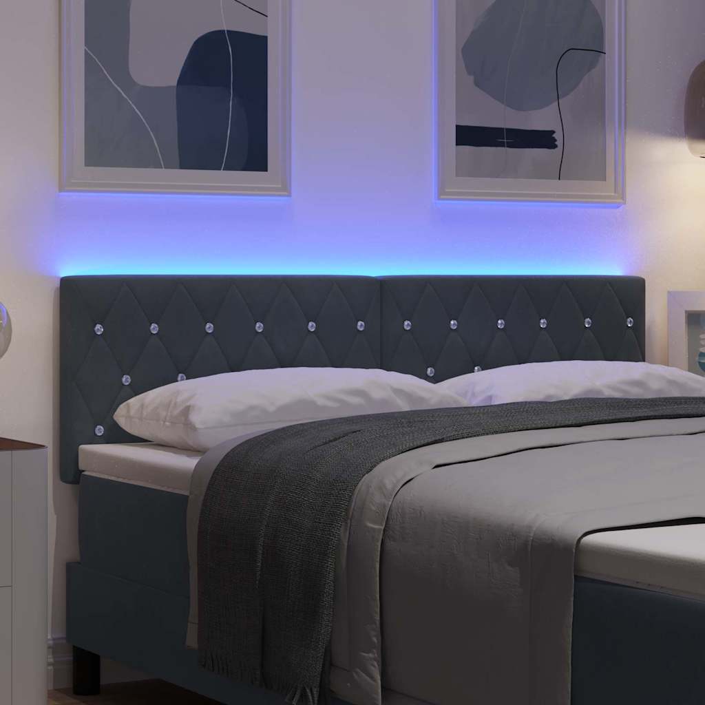 LED ágytámla LED szalagokkal Sötétszürke 144 cm Bársony