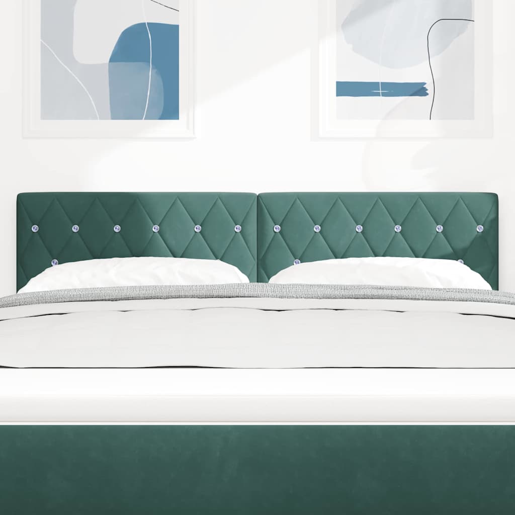 LED ágytámla LED szalagokkal Sötétzöld 144 cm Bársony