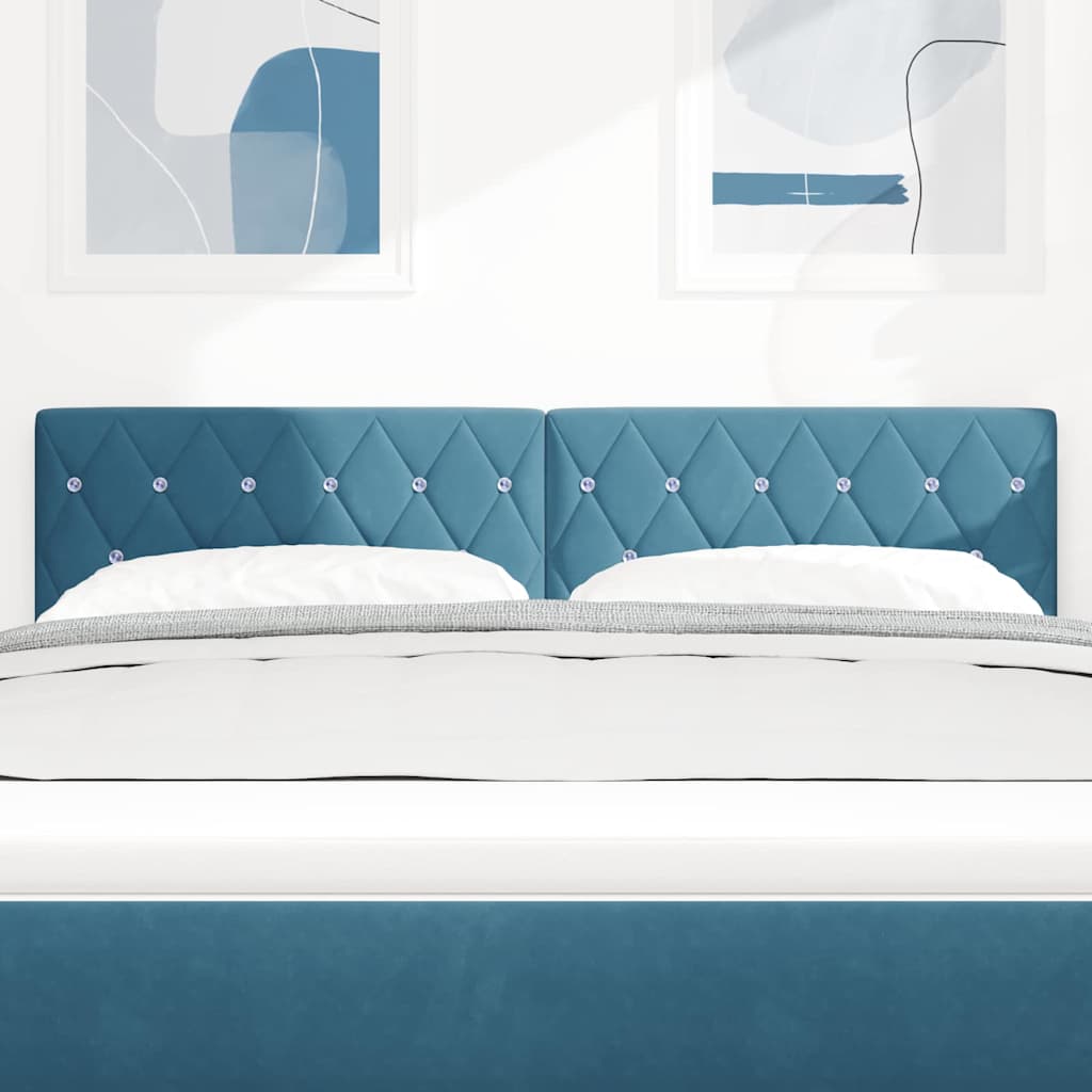 LED ágytámla LED szalagokkal Sötét kék 144 cm Bársony