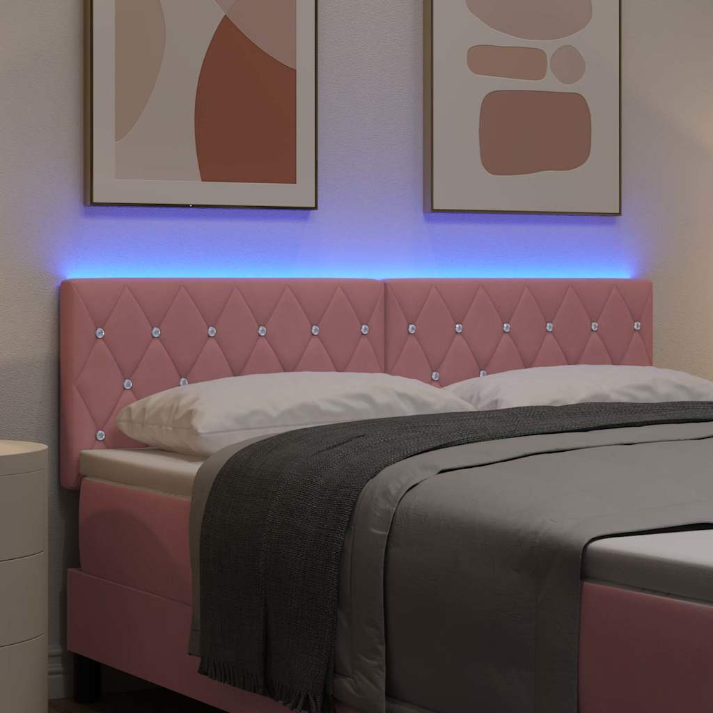 LED ágytámla LED szalagokkal Rózsaszín 160 cm Bársony