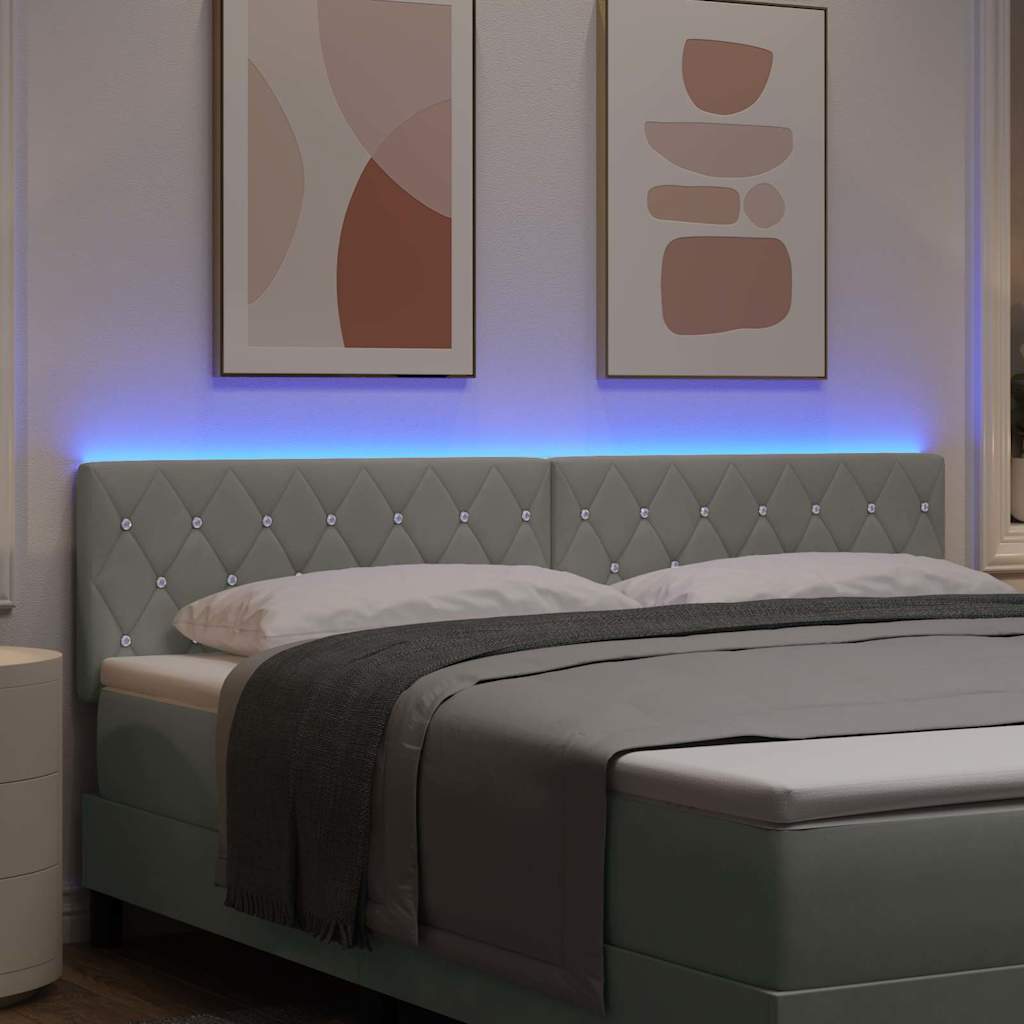 LED ágytámla LED szalagokkal Világosszürke 180 cm Bársony