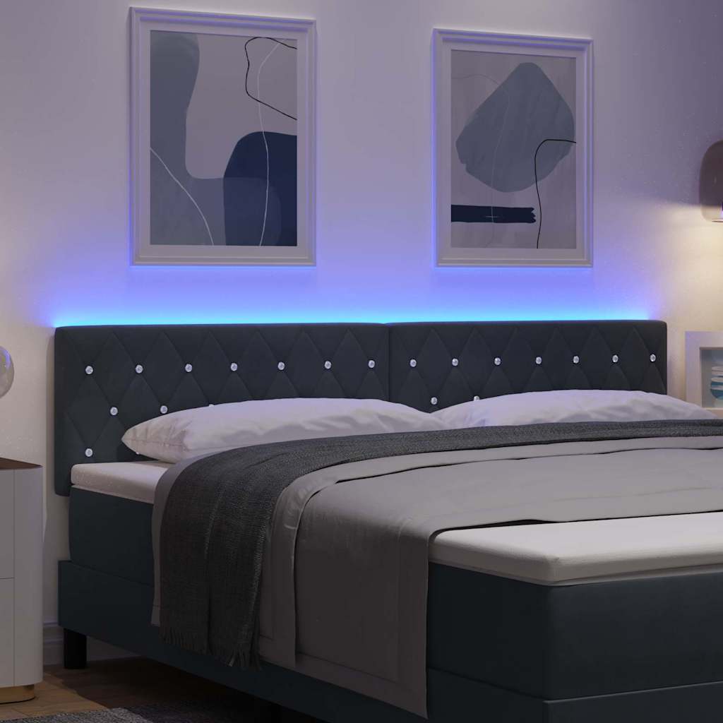 LED ágytámla LED szalagokkal Sötétszürke 180 cm Bársony