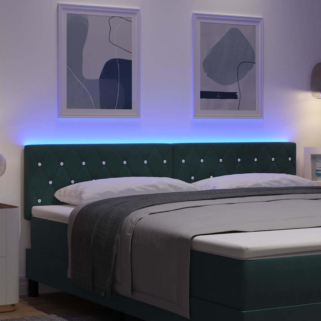 LED ágytámla LED szalagokkal Sötétzöld 180 cm Bársony