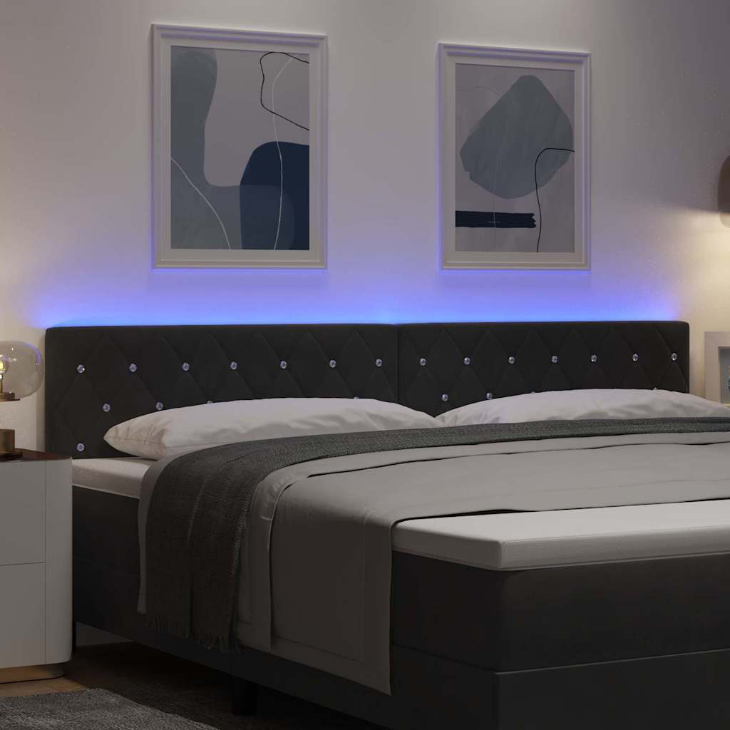 LED ágytámla LED szalagokkal fejtámlával Fekete 200 cm Bársony