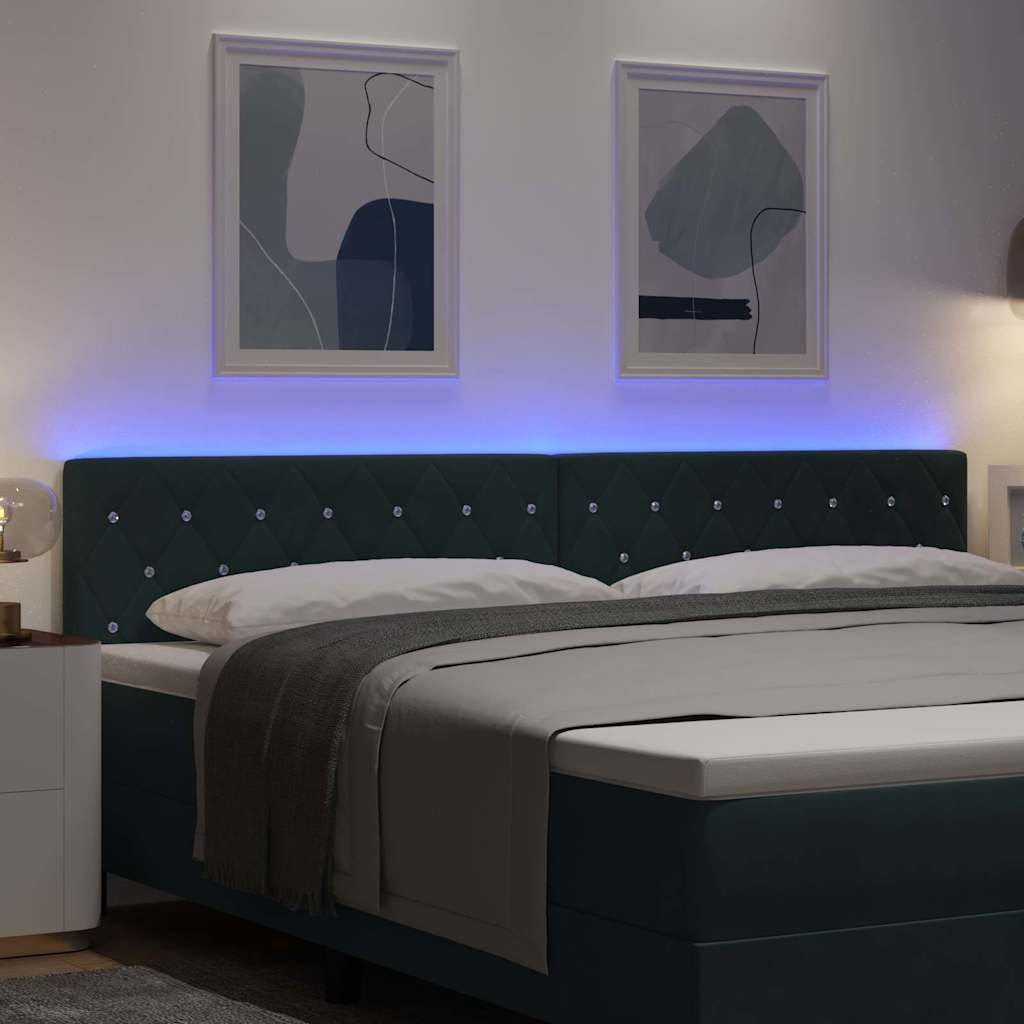 LED ágytámla LED szalagokkal Sötétzöld 200 cm Bársony
