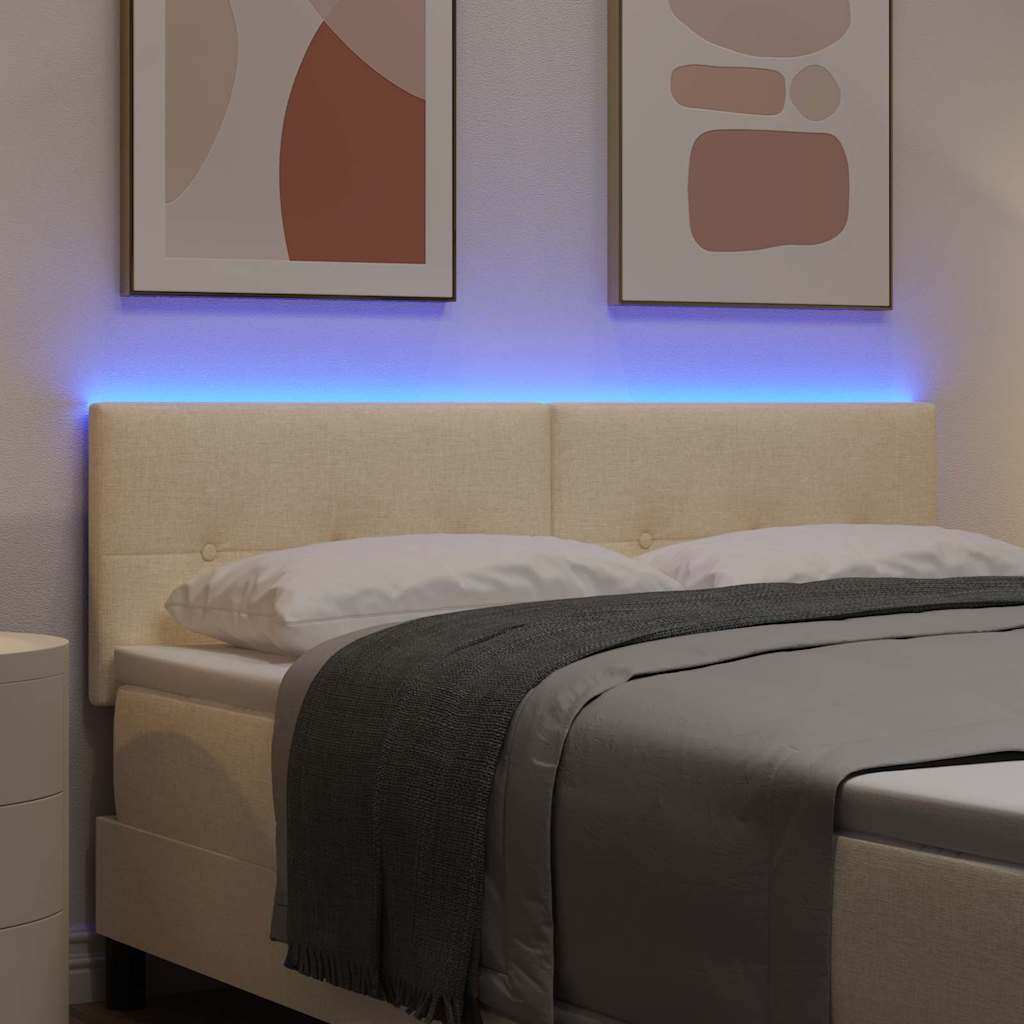 LED ágytámla LED szalagokkal fejtámlával Krém 144 cm szövet