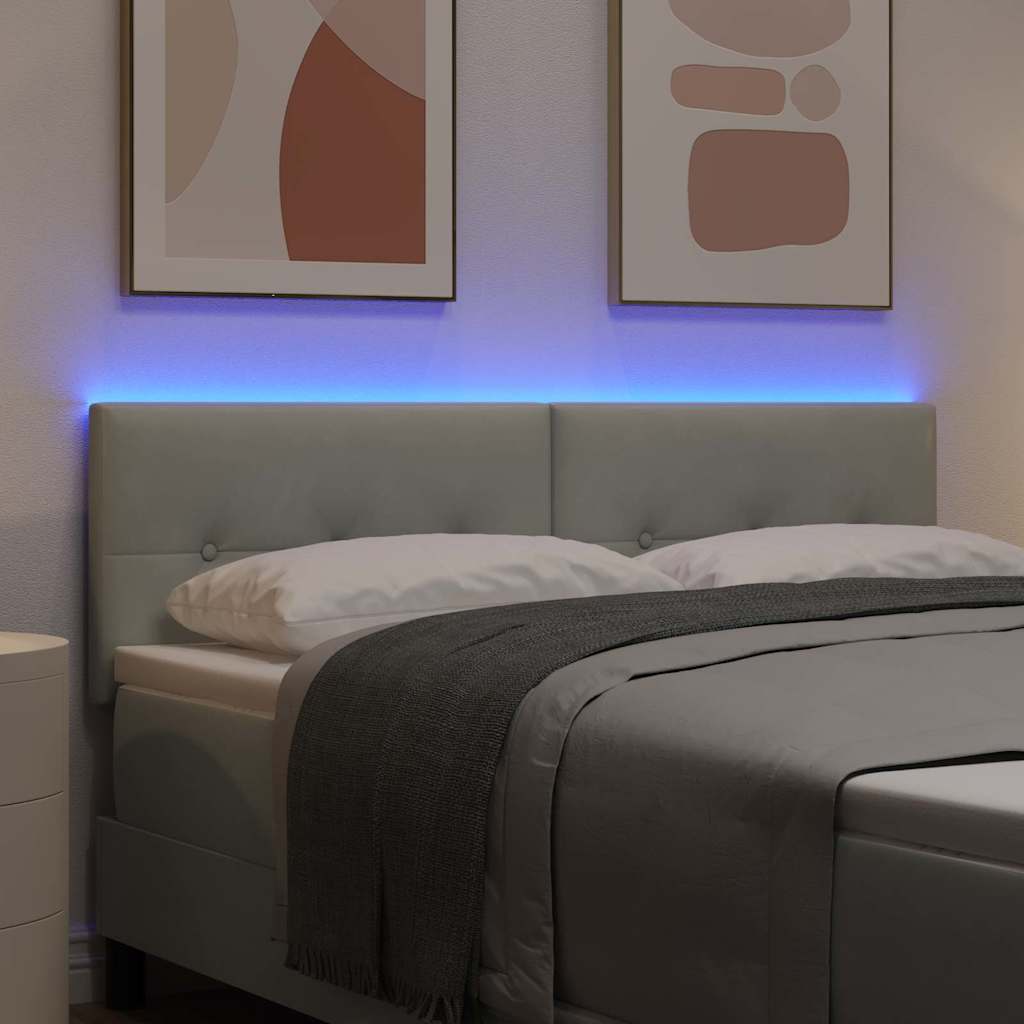 LED ágytámla LED szalagokkal Világosszürke 144 cm Bársony
