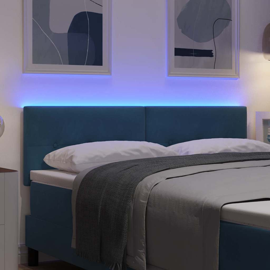 LED ágytámla LED szalagokkal Kék 144 cm Bársony