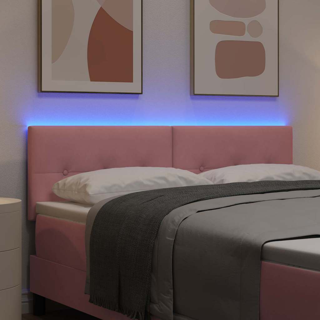 LED ágytámla LED szalagokkal Rózsaszín 144 cm Bársony