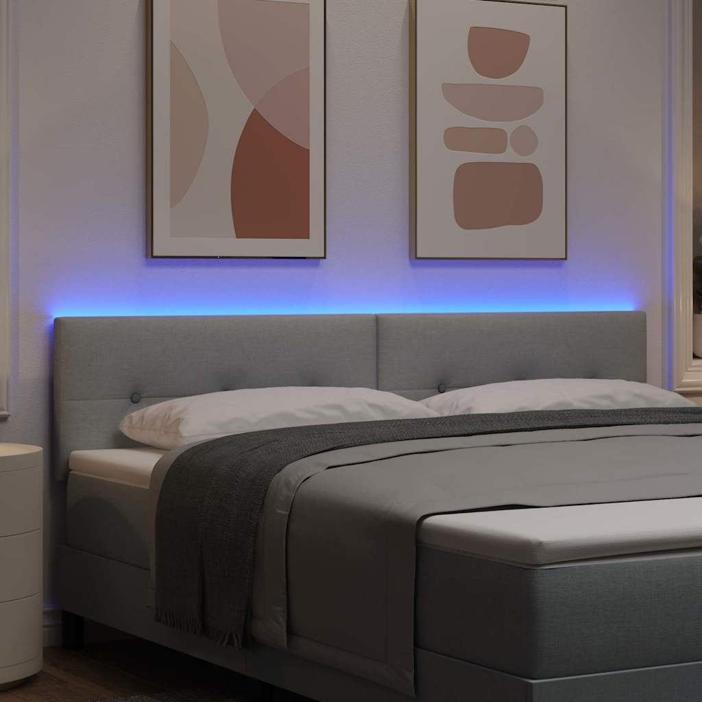 LED ágytámla LED szalagokkal Világosszürke 180 cm szövet