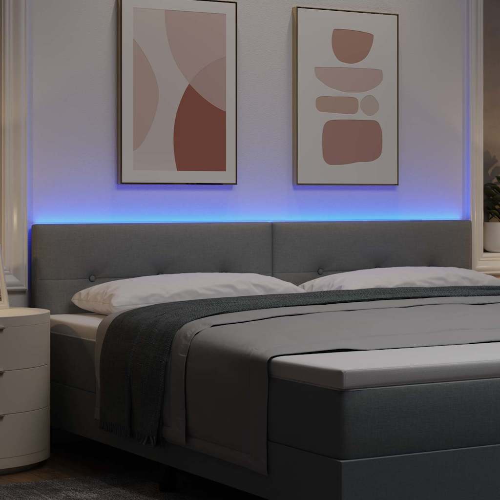 LED ágytámla LED szalagokkal Világosszürke 200 cm szövet