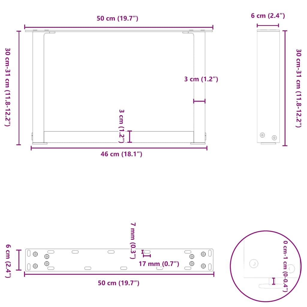 2 db antracitszürke U-alakú acél dohányzóasztal láb 50x(30-31) cm