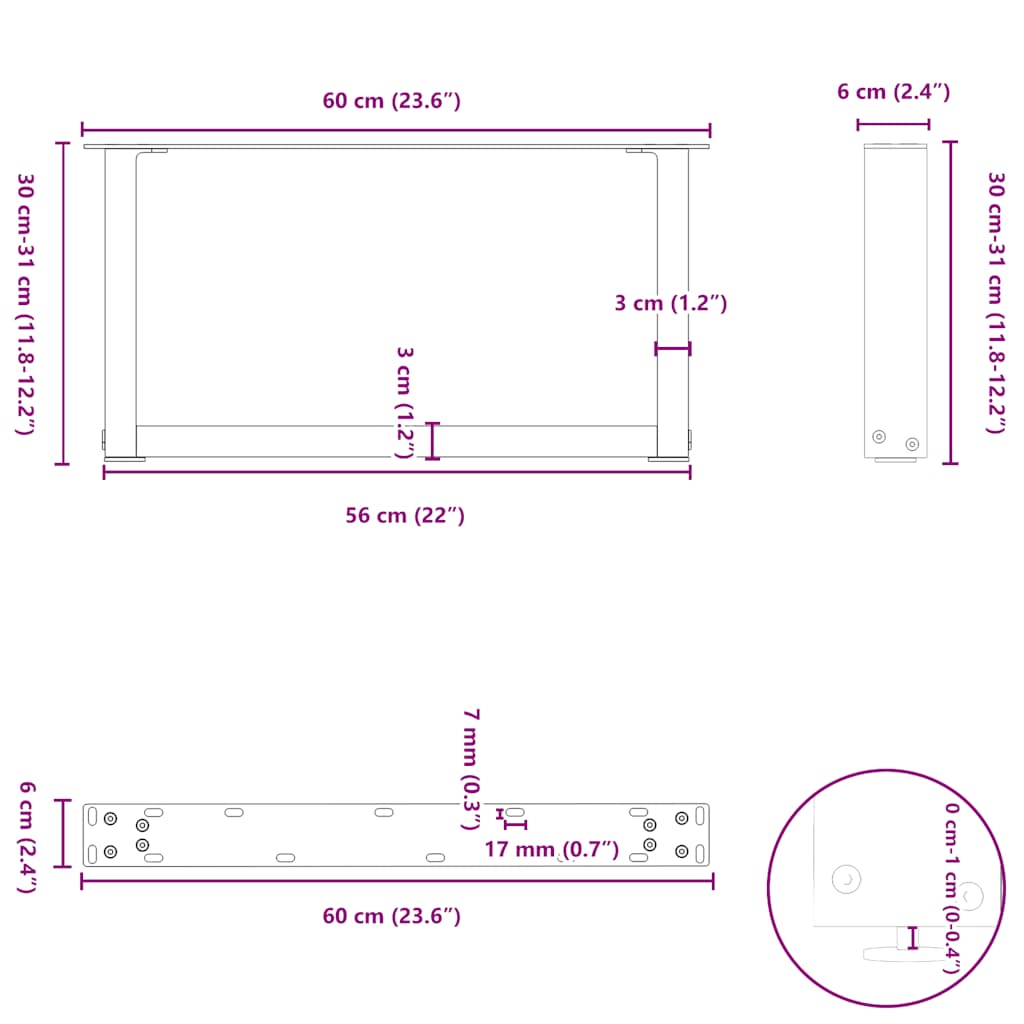 2 db antracitszürke, U alakú acél dohányzóasztal láb 60 x (30-31) cm
