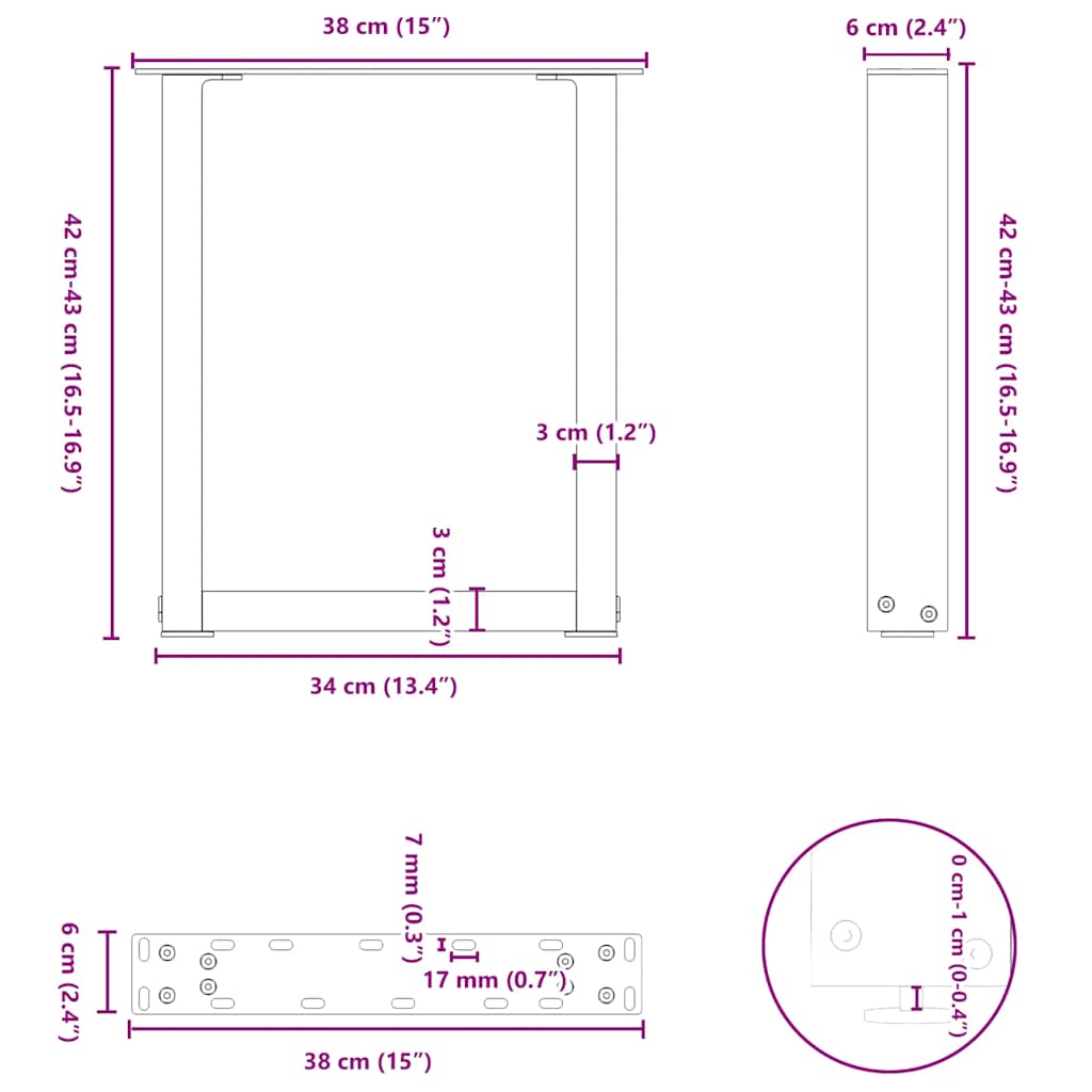 2 db antracitszürke U-alakú acél dohányzóasztal láb 38x(42-43) cm