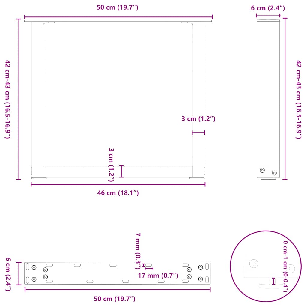 2 db antracitszürke, U alakú acél dohányzóasztal láb 50 x (42-43) cm