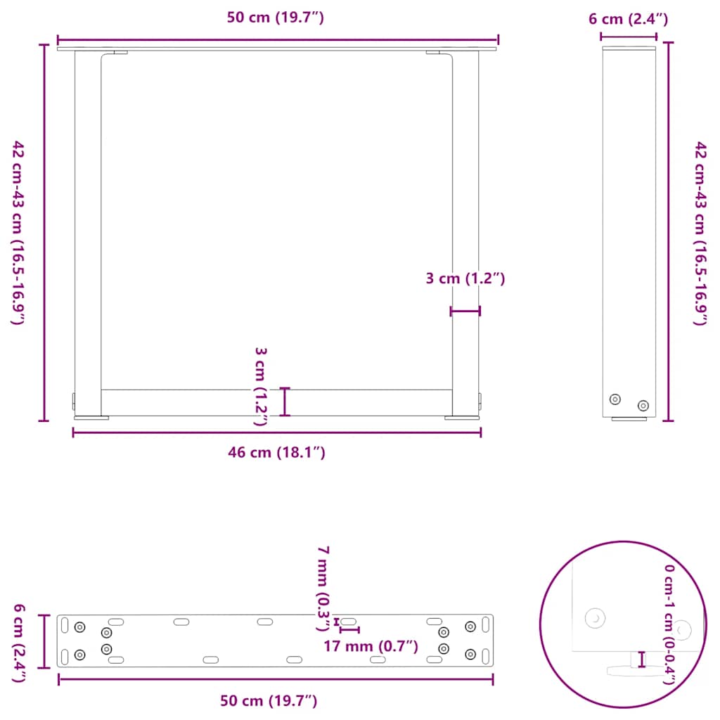2 db U alakú natúr acél dohányzóasztal láb 50x(42-43) cm