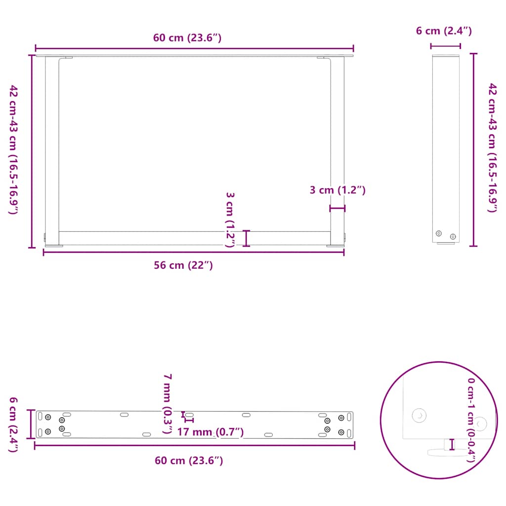 2 db U alakú dohányzóasztal láb fehér 60 x (42-43) cm acél dohányzóasztal láb